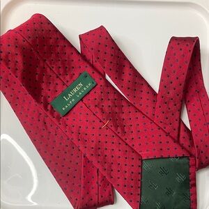 Ralph Lauren Red and Blue Dotted Silk Tie